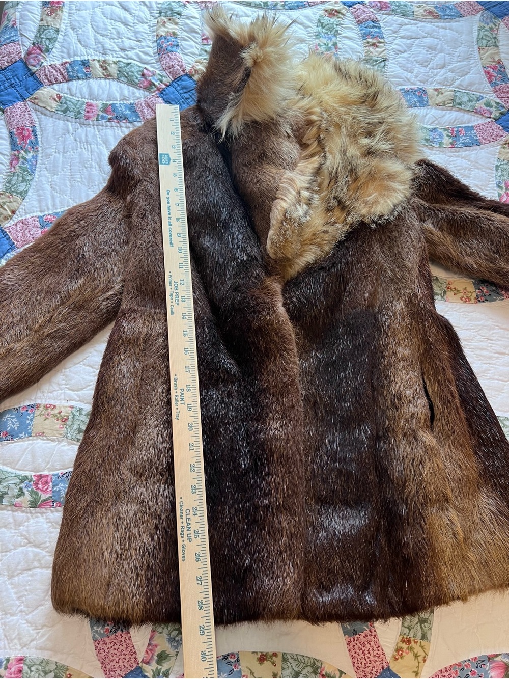 VTG Genuine Fur Statement Jacket Contrast Fluffy Collar Brown Satin Lining - Picture 10 of 16